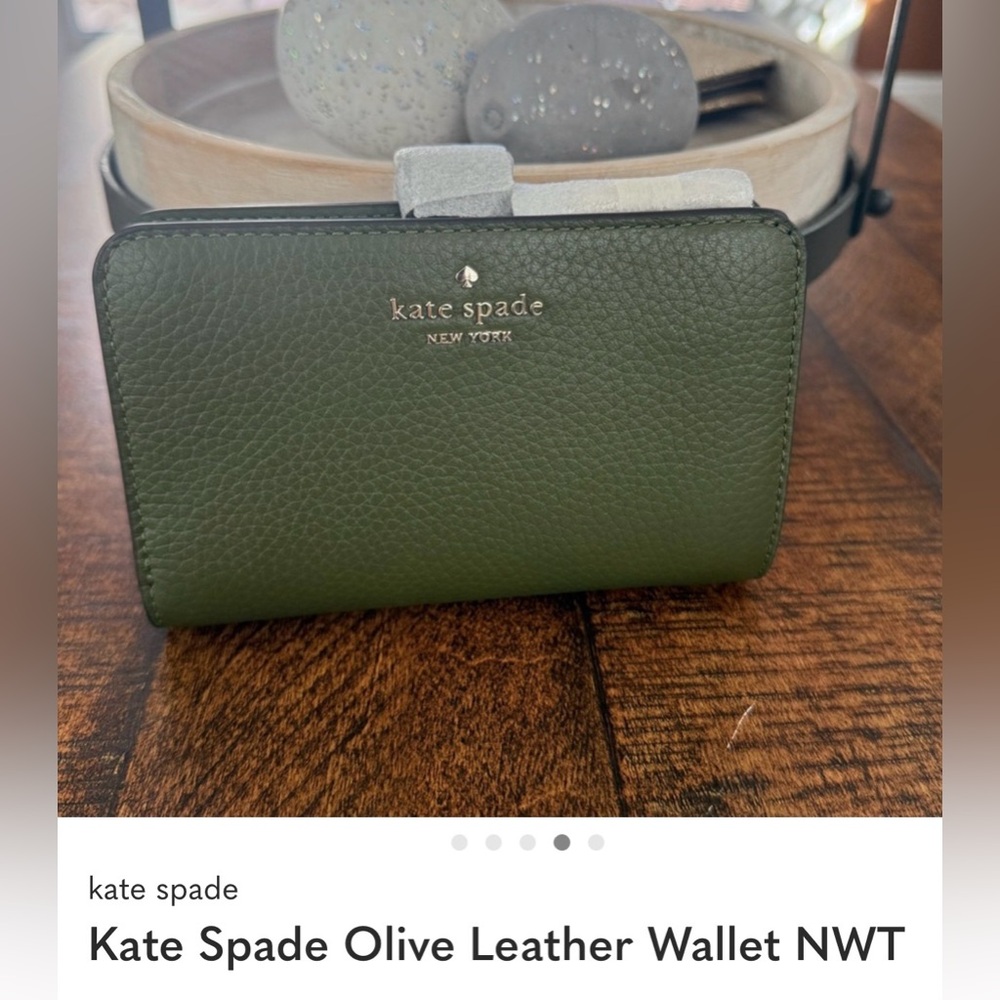NWT Kate Spade Forest Olive Green Leather Wallet - Picture 4 of 6